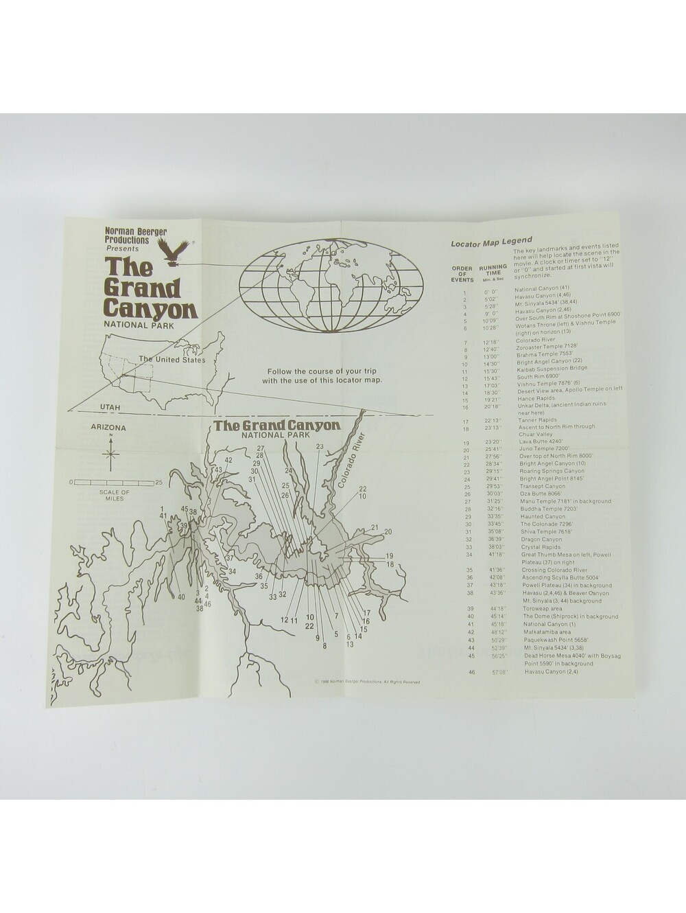 Vintage Grand Canyon National Park Landmark Map Brochure Norman Beerger 1986